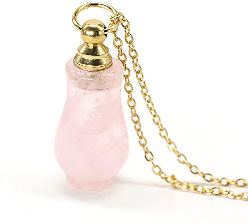 Pierre naturelle cristal pendentif collier bijoux améthystes bouteille de parfum pendentif dame collier alliage chaîne bijoux-Quarz Rose