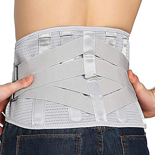 Rückenbandage, Lendenwirbelstütze Rückengurt für Männer und Frauen, Verstellbarer Rückenstützgürtel mit Stützstreben zur Vermeidung oder Linderung von Kreuzschmerzen, Skoliose, Ischias (Grau, XL)