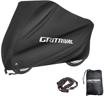 GRITRIVAL Bike Covers Outdoor Storage Waterproof. It Comes in 3 Colors and 2 Sizes. The Bike Cover is Equipped With a Bike Chain Lock