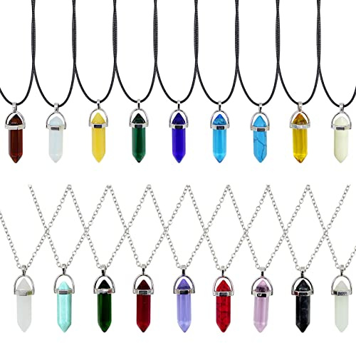 18 Pcs Hexagonal Chakra Pendant, Natural Stone Pendant Bullet Shaped Gemstone Crystal Quartz Stone Pendants, DIY Necklace Earring Jewelry Handicraft Making…