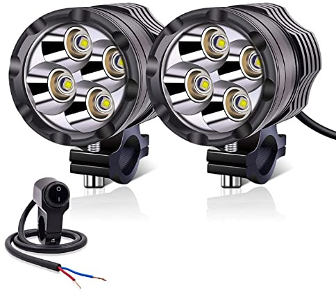 YnGia 2PCS Faretti a Led per Moto, Bianco Universale per Motocicletta Luci Ausiliari a Led Fari Fendinebbia con Interruttore Impermeabile 12V 24V Strobe per Moto Scooter Camion Auto Barca