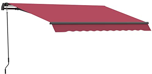 Outsunny 10' x 8' Retractable Awning, Patio Awnings, Sunshade Shelter w/Manual Crank Handle, UV & Water-Resistant Fabric and Aluminum Frame for Deck, Balcony, Yard, Wine Red