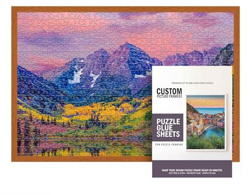 26.5x38.5 Puzzle Frame Kit with Glue Sheets | Light Brown Traditional Picture Frame | Real Wood with UV Resistant Acrylic Front | Made to Preserve and Display Puzzles Measuring 26.5x38.5 Inches