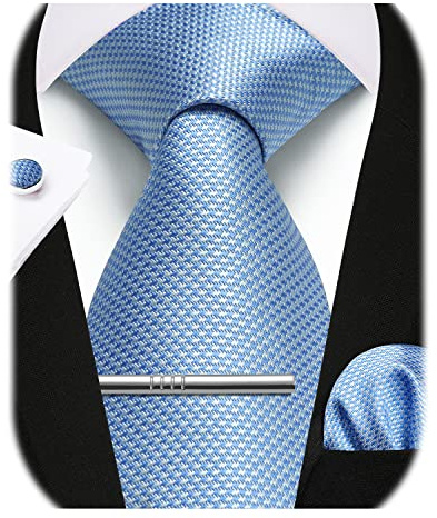 Enlision Corbata Azul Hombre Pañuelo y Corbatas Gemelos Clip Set
