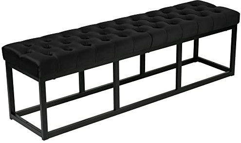 CLP Sitzbank Polson, modern, schwarzes Metallgestell, gestepptes Samt, Bodenschoner, für Wohnzimmer, Flur oder Schlafzimmer, Farbe:schwarz, Größe:150 cm