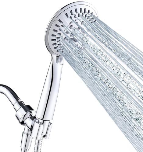 BRIGHT SHOWERS 9 Spray Settings Shower Head with Handheld High Pressure Hand Held Showerhead with 60 Inch Stainless Steel Hose and Adjustable Overhead Bracket, Chrome