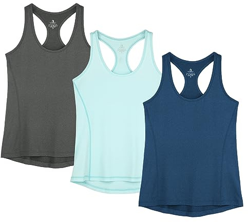 icyzone Ensemble de 3 débardeurs de sport pour femme, avec dos nageur, haut fonctionnel pour le yoga, la course à pied et le fitness, M