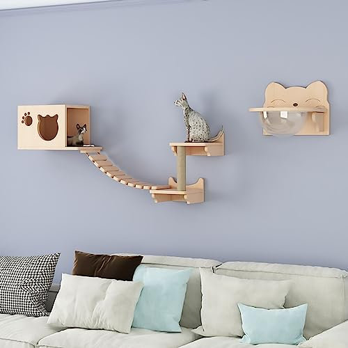 IMIDIA Katzen Kletterwand zur Wandmontage, Katzen Kletterwand Set, Katzenwandparkour Mit Kratzbaum Aus Sisal und Kletterwand für Katzen zum Schlafen, Spielen und Klettern (Size : S5-6PCS)