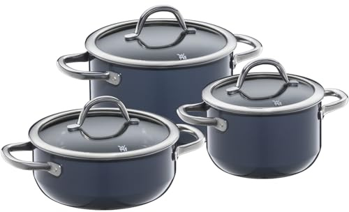 WMF Fusiontec Inspire Kastrullset Induktion 3 Delar Med Glaslock, Högteknologisk Keramik, Reptålig, Obelagd, Mörkblå
