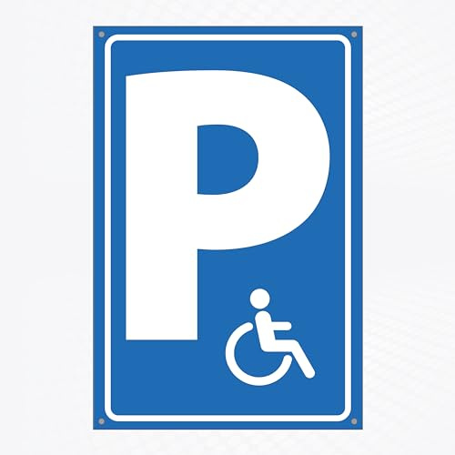 Hochwertiges Schild aus Alu-Dibond mit UV-Schutzlackierung  BEHINDERTENPARKPLATZ  200 x 300 mm rechteckig | Parkplatz Behinderte | Hinweisschild blau weiß mit Lochbohrung