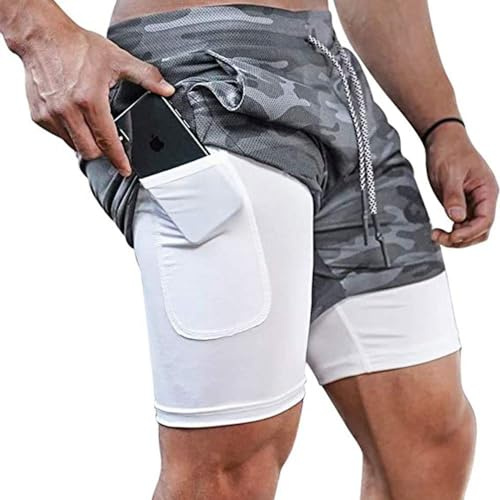 Short de Sport 2 en 1 Short Double Couche Respirant pour Homme avec Poches Sport Séchage de Sport avec Poche Base Layer Stretch