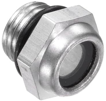 CoCud Vitre de Niveau D'Huile pour Compresseur D'Air | Filetage Mâle G1/4 | Fenêtre en Verre Indicateur de Niveau D'Huile Avec Tête Hexagonale en Aluminium, 1 Pcs