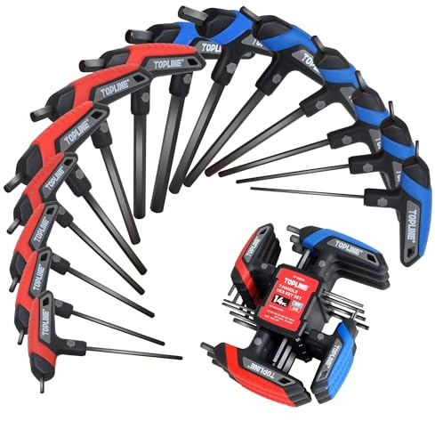 Topline 14-Piece T-Handle Hex Key Set, Metric&SAE, Long Arm Hex Keys, Portable Allen Wrenches Sets with Storage Rack for Basic Home Repair and Mechanics Maintenance