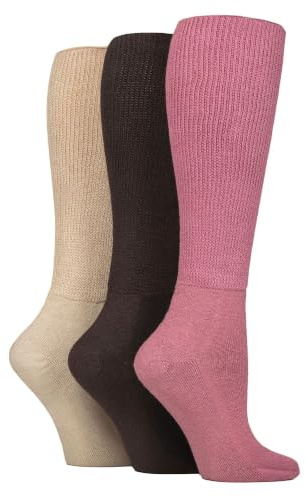IOMI 3 Paires Chaussettes Hautes Diabétiques Longues Extra Large Chaussettes Sans Elastique (FR/ES, Numérique, 37, 42, Taille normale, Taille normale, Rose foncé)