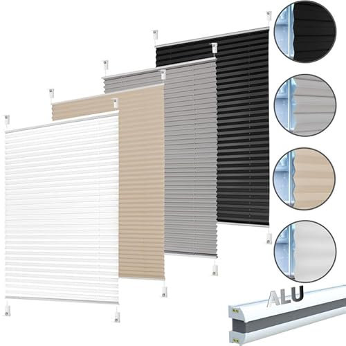 Plissee Klemmfix ALU zum Klemmen ohne Bohren Blickdicht für Fenster extra stabil Faltrollo hellgrau B 90 x H 100
