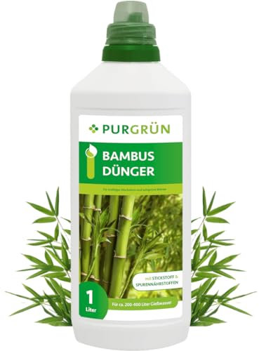 Purgrün® Bambusdünger 1 Liter – Extra Stickstoff für kräftiges Wachstum – Spurennährstoffe für intensive Blattfärbung – Ergiebiges Konzentrat für ca. 400 Liter Gießwasser – Premium-Flüssigdünger