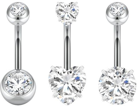 Aucuu 3 Stück Bauchnabelpiercing, 14G Piercing Bauchnabel, Hypoallergener Edelstahl Bauchpiercing, Chirurgenstahl Piercing Bauchnabel Schmuck für Damen Herren