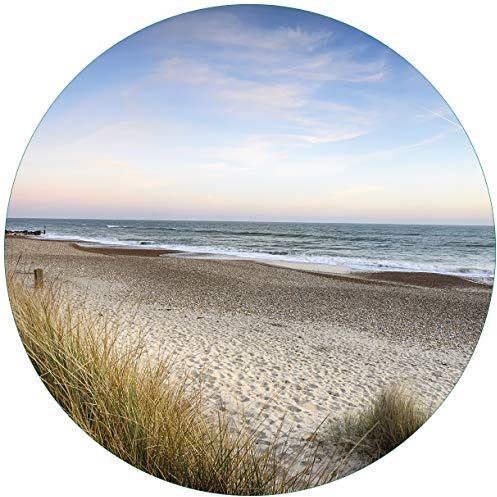 Wallario Glasbild rund Strandspaziergang im Urlaub an der Ostsee - Rund, 50 cm Durchmesser Wandbild Glas in Premium-Qualität: Brillante Farben, freischwebende Optik