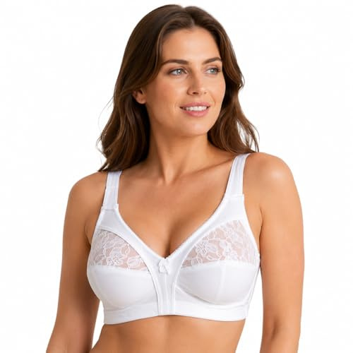 ShopMCR Women’s Non-Wired Full Cup Lace Non-Padded Underwear Bra - Woman Firm Control Soft Full Coverage Cups Bra with Adjustable Straps Everyday Bra