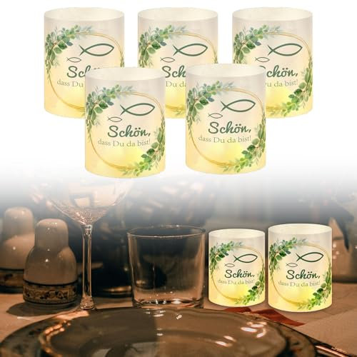 Amebleak 12 Stück Windlicht Tischdeko Taufe, Erstkommunion Deko, Windlicht Tischdeko Kommunion, Windlicht Fisch Tischdeko, Windlicht Tischlicht Deko für Taufe, Oder Andere Festliche Anlässe(A)
