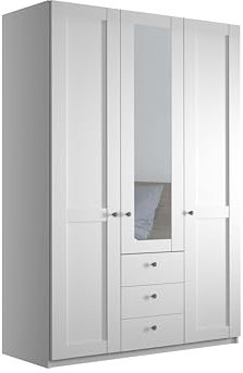 WIEMANN Drehtürenschrank mit 3 Schubkästen, mit 1 Spiegeltür mittig, Landhausstil Kleiderschrank 150cm breit, Weiß, Höhe 216cm, Marlow