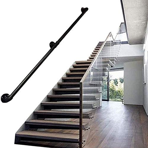TONZN Treppengeländer-Handlauf – Komplettset, Treppenhandlauf aus industriellem Schmiedeeisenrohr mit Wandhalterung (Farbe: Bronze, S (Schwarz 12 Fuß)