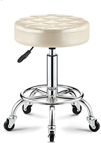 QZQJUILU Drehhocker, Drehhocker, Drehbarer Rollhocker mit Rädern und Fußstütze, Leder, höhenverstellbar, Barhocker, Salonhocker, Friseurhocker, Schminkhocker, Schwarz