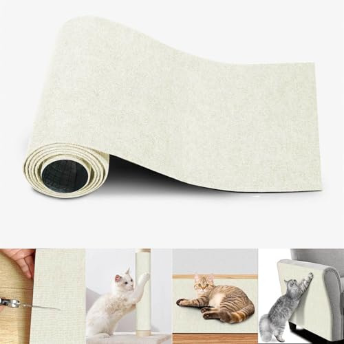 Ueiwffzo Katze Katzenkratzmatte, Selbstklebend Kratzmatte Katze, Kratzteppich, Kratzbrett Kratzbrett Wand Katzenkratzbretter Kratzmatte AntiKratz Tape für Katzenständer Sofas (30 * 60cm,Weiß)