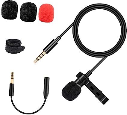 CIYODO Micrófono de Solapa Cable de 1.5m Ligero y Portátil Omnidireccional Negro Clip para Grabación de Vídeo y Entrevistas en Teléfono y Ordenador