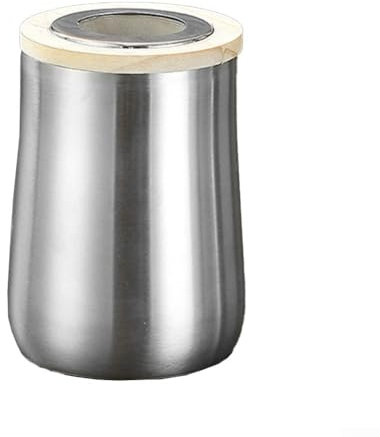 Feegow Tarro redondo de almacenamiento hermético de 1000 ml, tarro de almacenamiento sellado de acero inoxidable, recipiente de café, té, café, azúcar para cocina (plata)