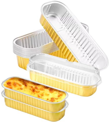 Coztie Mini Loaf Cake Cases, 30 PCS Mini Loaf Pans with Lid 200 ml Aluminum Loaf Cake Cases, Foil Baking Pans Reusable Aluminum Baking Cups for Bread Wedding Birthday Picnic Party Gold (30, 200ml)