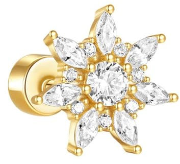 Orecchini semplici da Donna con zirconi in Oro S925 for Piercing al Padiglione Auricolare(Golden#6)