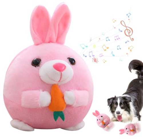 Bewegendes Hundespielzeug Ball,Interaktives Hundespielzeug Sprechen Bewegliches Haustier Plüschspielzeug Ostern Kaninchen Interaktiver Ball mit Musik USB-Aufladung Ostergeschenke für Hunde Katzen