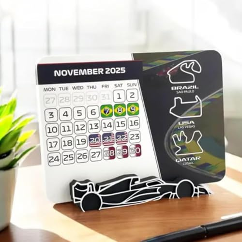 F1-Kalender 2025, F1 2025 Desktop-Kalender, Motor-Renn-Kalender 2025, Desktop-Dekoration, 2025 Desktop-Kalender mit F1-Autoständer, Formel 1 Kalender 2025, Renntisch-Kalender, Geschenke für