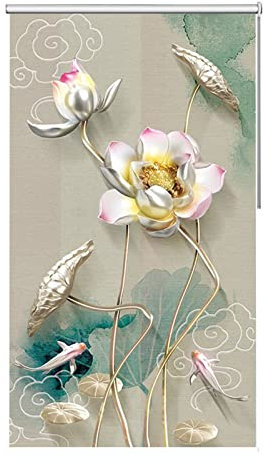 Verdunkelungsrollo für Küche, Badezimmer, Blumenmuster, mit Befestigungsmaterial, 90 x 190 cm, 90 cm breit, Schwarz