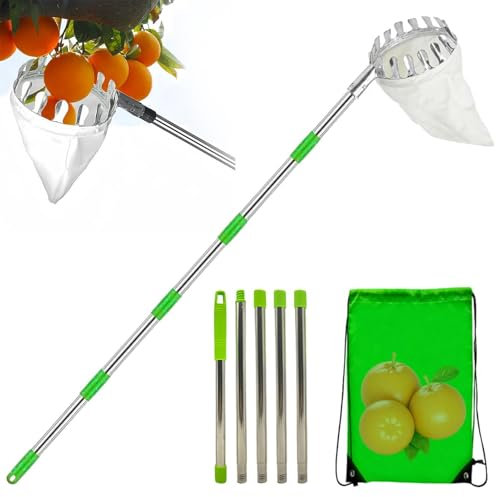 Obstpflückerstange | Obstpflücker-Kopfkorb mit Teleskopstange | Obstpflück-Erntemaschine, rutschfest, hoher Griff, tragbar, für Orangen, Zitrusfrüchte, Birnen