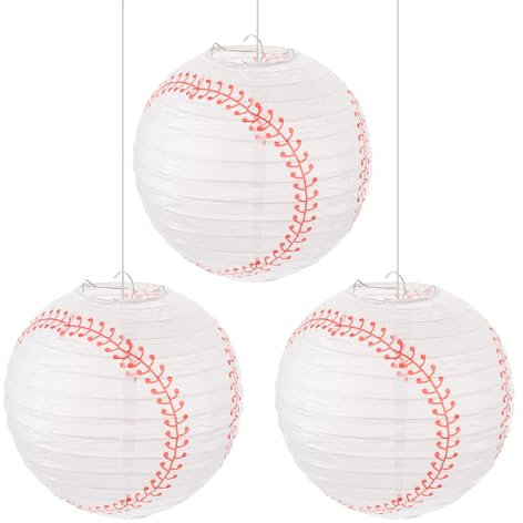 QUARKZMAN Faroles de Papel de Béisbol, Decoración Colgante Redonda China/Japonesa de 10 para Hogar Fiesta de Cumpleaños Boda Navidad Decoración de Aula, Blanco 3 Piezas