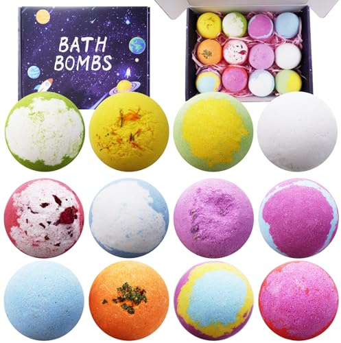 RoseFlower Badebomben-Geschenkset, einschließlich 12 Planeten-Badebomben, handgefertigt mit natürlichen und organischen Pflanzenextrakten, geeignet für Kinder und Männer.