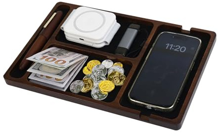Walnussholz-Schreibtisch-Organizer, Mehrzweck-Schreibtischablage aus Holz mit Stift- und Handyschlitz, 29,5 x 19,2 cm, Büro-Organizer für Schreibwaren/Brillen/Schmuck, leichte Heim- und Bürodekoration