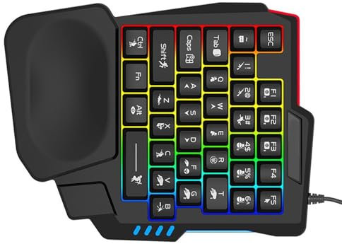Rudiaoa Clavier Jeu À Une Seule Main À 14 Touches avec Clés Rétroéclairage À Cordon avec Repos Base D'échappement