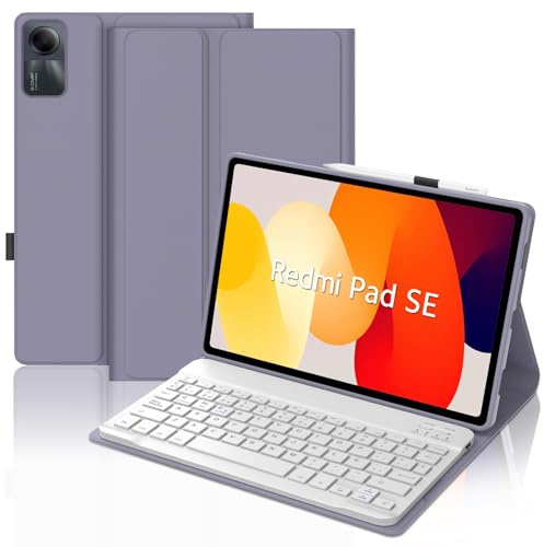 WAVATA Funda con Teclado para Redmi Pad SE 11 Pulgadas 2023, Español Ñ Teclado para Xiaomi Redmi Pad SE con Bluetooth Inalámbrico Desmontable Magnético, Púrpura