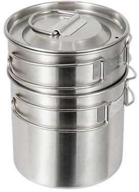 Utensilios de cocina de camping, juego de cocina de acero inoxidable, equipo de cocina compacto de supervivencia al aire libre, kit portátil para senderismo, viajes, picnic y aventuras de bushcraft