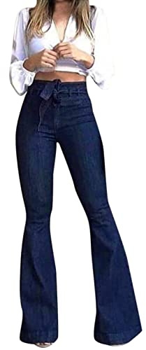 Schlaghose Damen Jeans Extra Lang Schlagjeans Wide Leg Pants Stretch Bootcut Jeanshose Hohe Taille Ausgestellt Sommerjeans Schlag Jeans-Hose Flared Pants Lounge Hose Freizeithose mit Taschen