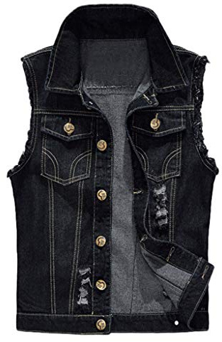 Bikerväst herr jeans jeansväst herr ärmlös svart fritidsväst sommar motorcykelväst med knappar arbetsväst denim västar revers fiskarväst ledig sommarväst retro sportväst, svart, XL