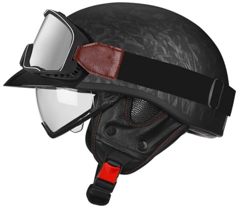 Retrò Elmetto Tedesco Casco Motociclista Caschi Demi-Jet ECEDOT Omologato Casco A Scodella Universale Uomo Donna Con Visiera Parasole Caschi Cromwell 10,S:55-56CM