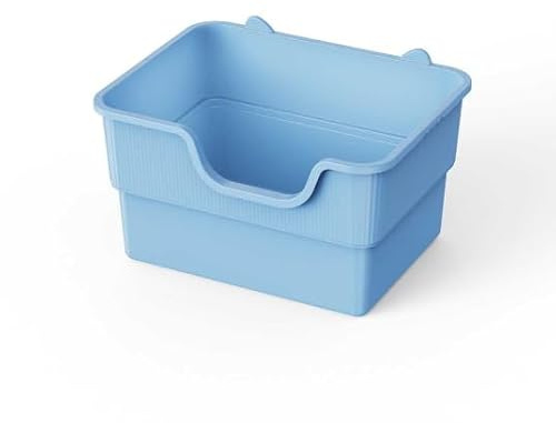 PuaLuce Vassoio Lettiera Gatto Grande Scomponibile - Design a Soglia Bassa & Vasca Profonda Antispruzzo, Ideale per Gatti Adulti/Multigatto, Materiale Antiaderente e Antiodore - Blu