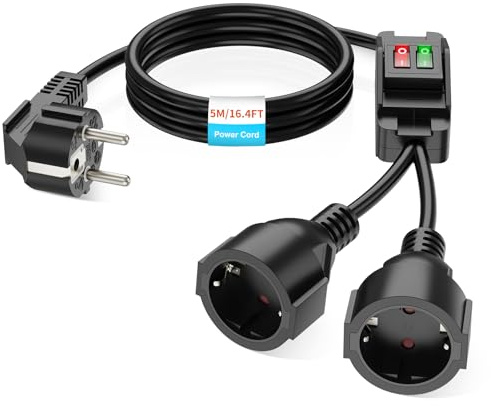 HITRENDS Schutzkontakt-Verlängerungskabel für den Außenbereich mit Schalter, für IP44-Steckdosen, für Haus, Büro und Außenbereich, Netz 3 x 1,5mm², max. 250V/16A, 5 Meter, Schwarz