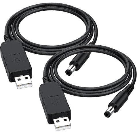 Gebildet 2 Piezas DC 5V a DC 12V USB Voltaje Step-Up Fuente de Alimentación del Convertidor Cable USB con DC Jack de 5.5 x 2.5mm o 5.5 x 2.1mm, USB 5V a CC de 12V Cable(100 cm)