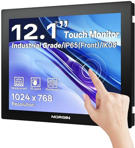 NORQIN Monitor Táctil Industrial 12 Pulgadas,Pantalla LCD IP65 Impermeable con Toque Capacitivo de 10 Puntos,Montaje VESA,HDMI/VGA/DVI/USB,Pantalla Robusta para Quioscos,POS,Médico & Industrial