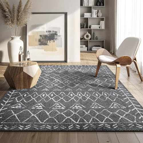 SANAT Boho Teppich – Moderner Teppich im Boho Stil, Geeignet für Wohnzimmer, Schlafzimmer, Flur, Esszimmer und Kinderzimmer – Boho Grau, Größe: 140 x 200 cm